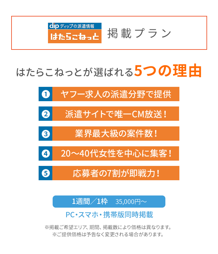 はたらこねっと掲載プラン
